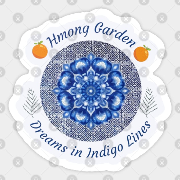 Hmong Garden Dreams in Indigo Lines Sticker by Pimcolle